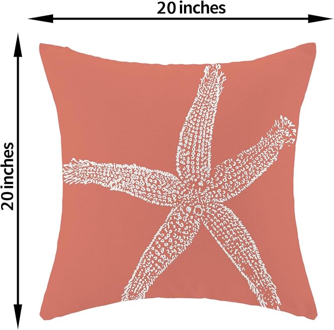 Orange Starfish Pillow Covers 20x20 Inch Set of 2, Nautical Ocean Coastal Coral Throw Pillows Spring Summer Decorations Linen Pillowcase Outdoor Decor Farmhouse Cushion Case for Home Holiday