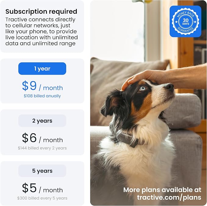 Tractive Smart Dog GPS Collar | Live Pet Tracker with Virtual Fence | Vital Signs Monitoring of Heart & Respiratory Rate | Bark Monitoring | LED Dog Collar (Blue, Large)