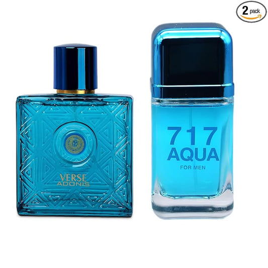 AFLUXE Verse Adonis&717 Aqua Combo Men Cologne 3.4 Fl. Oz Men's Perfume Refreshing Combination of Woody Floral & Fruity Scents Eau De Parfum for Men Lasts All Day Best Gift for Any Occasion