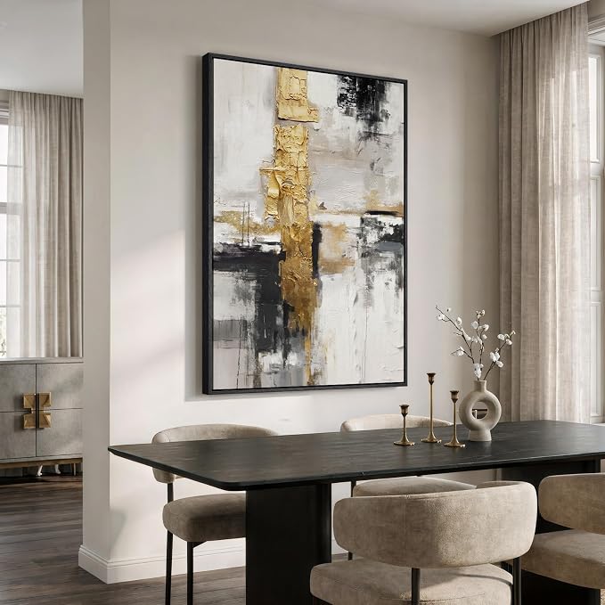 Extra Large Framed Black and White Gold Abstract Wall Art for Living Room, Modern Canvas Prints Vertical Artwork for Walls, Contemporary Art Pictures for Bedroom Dining Room Hallway Wall Decor 40x60 In