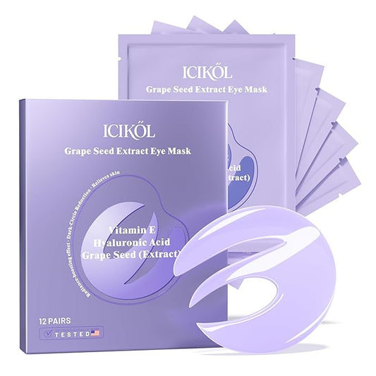 Under Eye Patches with Grape Seed Extract, Eye Patches for Puffy Eyes and Dark Circles, 360° Under Eye Mask for Radiance Boosting Effect, Dark‑Circle Reduction, Relieves Skin, 12 Pairs (Purple)