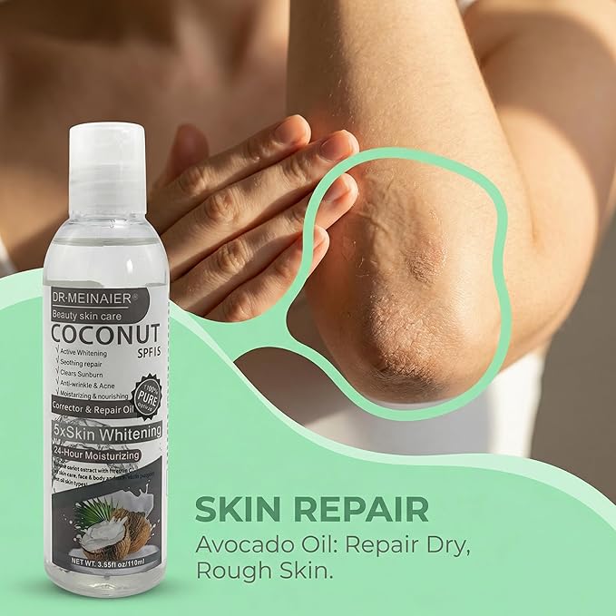 Coconut Oil for Skin & Hair Care Repair Oil with SPF 15 UV Protection Moisturizing Glowing for Dry Skin Frizzy Damaged Hair Massage Oil with Vitamin E Avocado Jojoba Oil 118ml/3.99fl.oz Elitzia