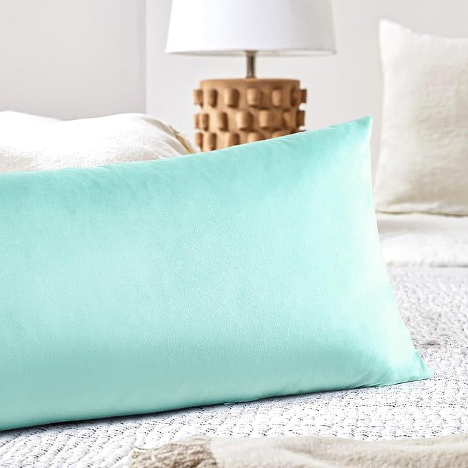 Artscope Luxury Velvet Lumbar Pillow Cover Super Soft Decorative Rectangle Pillowcases Soft Solid Cushion Cases for Couch Sofa Bedroom Car Decor 14x36 Inch Aqua Green