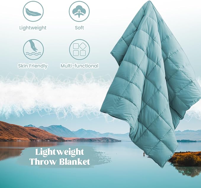 puredown® Soft Feather Down Throw Blanket Lightweight Packable Couch Throw for Indoor and Outdoor Use, Throw 50"X70", Teal Blue