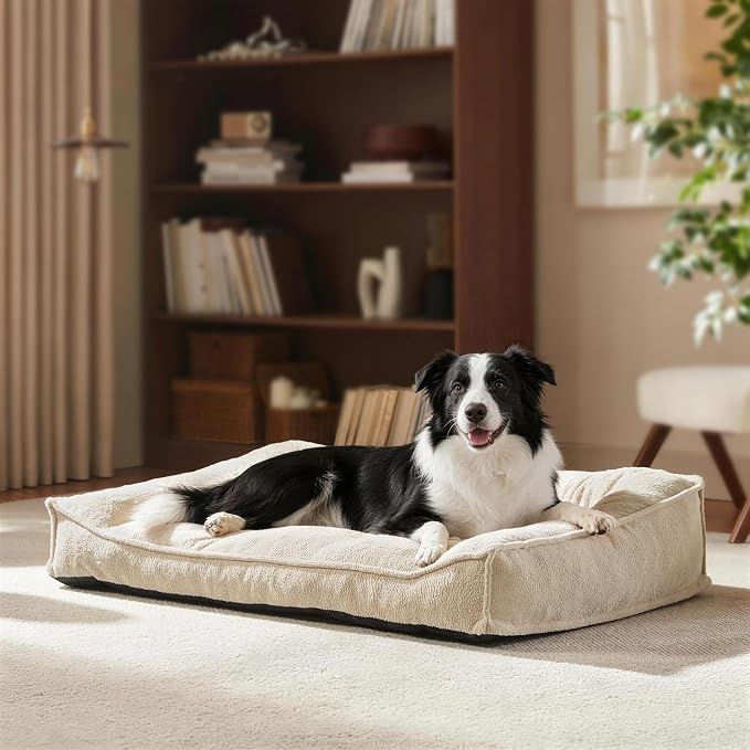 FURTIME Orthopedic Dog Bed Medium Size Dog, Extra Washable Dog Couch 35" | Supportive Thick Pet Sofa, Ergonomic Slant Dog Beds with Removable Cover, Ultra Soft Surface & Non-Slip Bottom, Beige