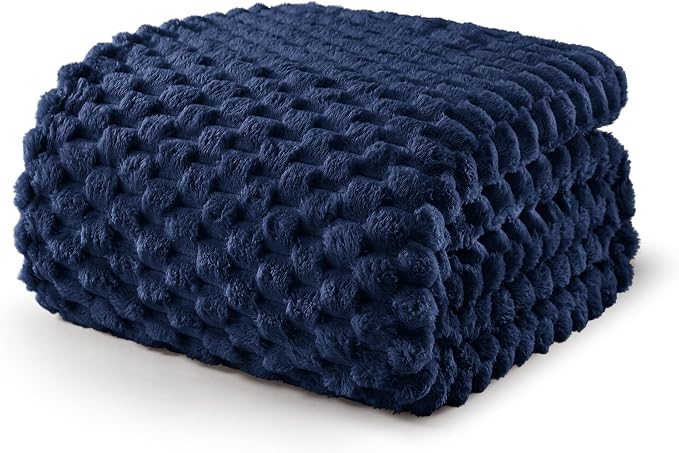 Exclusivo Mezcla 3D Fleece California King Blanket for Bed, Navy Blue | Oversized Soft Fuzzy Plush Lightweight Bed Blankets, Cozy Fluffy Decorative Blankets for All Seasons, 120x120 Inches