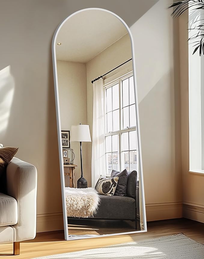 Arched Full Length Mirror with Stand, 69x24 Silver Floor Mirror | Aluminium alloy frame with HD float glass for distortion-free reflection. Free standing or wall mounted.