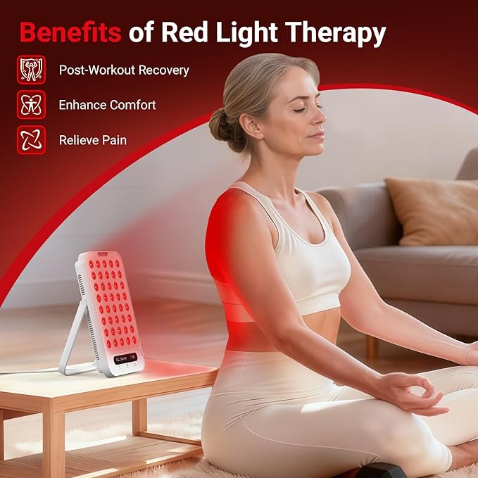 Comfytemp Red Light Therapy Panel, Near Infrared Light with 180° Adjustable Stand, Portable Panel for Face Body Travel Home, Gifts for Mom Dad Christmas Birthdays, 660nm & 850nm, 55W