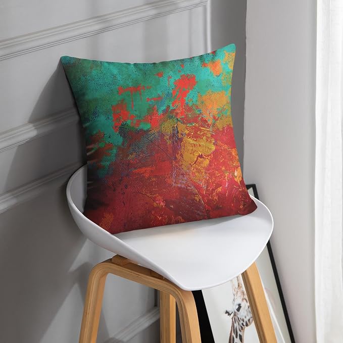 Throw Pillow Covers Set of 2, 20 x 20 Inch, Turquoise Burnt Orange | Abstract Modern Art Outdoor Decorative Square Pillow Cases Couch Cushion Case for Couch Bed Sofa Living Room Home Decor