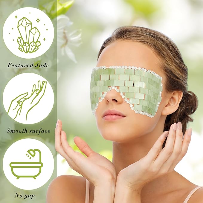 Hercicy 4 Pcs Jade Eye Mask Green Jade Stone Facial Cooling Mask for Alleviate Puffiness Face Massage Relax Eyes Relieve Migraine Meditation Beauty (Green)