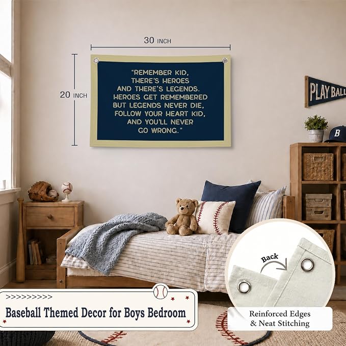 Vintage Baseball Wall Decor for Boys Room, Inspirational Sports Quote Canvas Banner, Retro Baseball Nursery Wall Art for Bedroom Playroom,Baby Shower Gifts,30x20 Inch(Bule and Yellow)