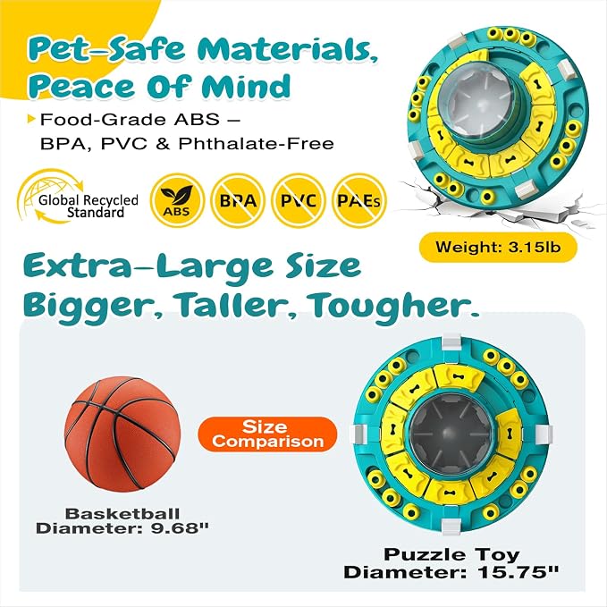 KADTC XL, 4 Levels Dog Puzzle Toy, Push-to-Release Treat Dispenser for Dogs