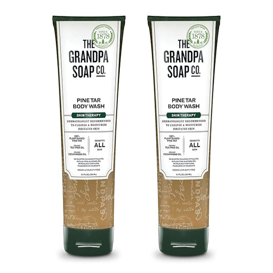 The Grandpa Soap Company Pine Tar Body Wash - Dermatologist Recommended to Cleanse & Moisturize Irritated Skin, Deodorizing Power, With Pine Tar & Tea Tree Oil, 9.5 Fl Oz 2 Pack
