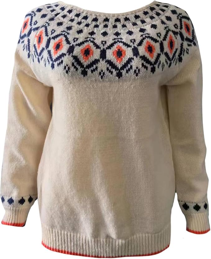 Zhyaj Fair Isle Sweater for Womens Winter Long Sleeve Vintage Knitted Sweater Casual Fall Crew Neck Pullover Sweaters