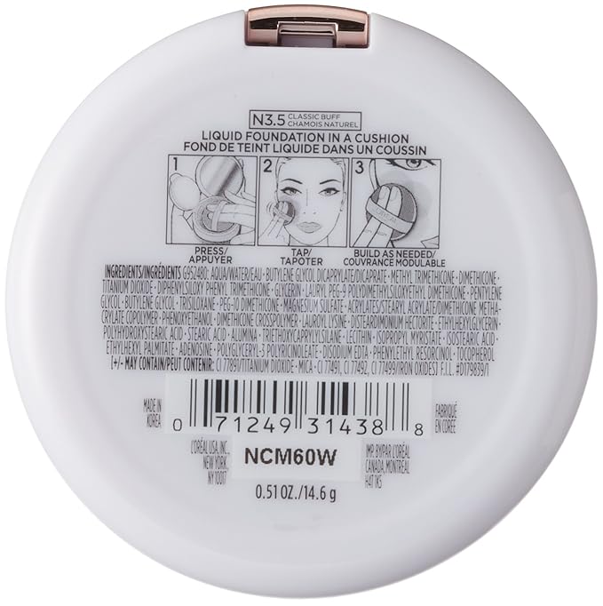 L'Oréal Paris True Match Lumi Cushion Foundation, N3.5 Classic Buff, 0.51 oz.