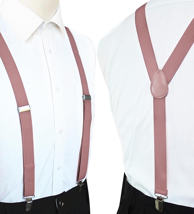 JEMYGINS Solid Color Mens Suspender with 3 Strong Clips Adjustable Braces