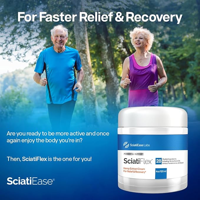 SciatiFlex Topical Sciatic Cream - Maximum Strength for Sciatic Nerve Discomfort in The Lower Back, Hips, Buttocks, Legs and Feet - Hemp Cream with Arnica Extract, Shea Butter, Aloe Vera - 4oz