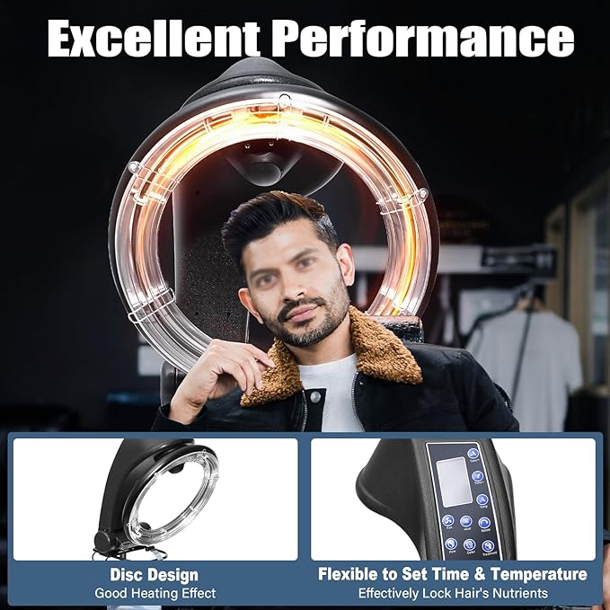 3 in 1 Professional Orbiting Hair Dryer, 110V 950W Adjustable Height Temperature and Time Salon Standing Hair Dryer Infrared Hair Color Processor with Rolling Base for Salon Home Hair Care