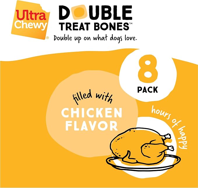 Ultra Chewy Double Treat Bones, Peanut Butter & Chicken, 2 Packs | Long-Lasting, Made in USA, Large and Small Breeds, Highly Digestible, Aggressive Chewers