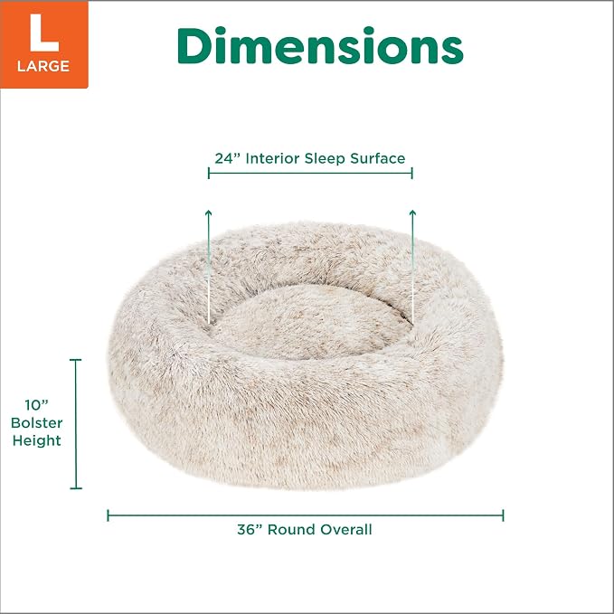 Furhaven 36" Round Calming Donut Dog Bed for Large/Medium Dogs, Refillable w/Removable Washable Cover, for Dogs Up to 75 lbs - Shaggy Plush Long Faux Fur Donut Bed - Driftwood Brown, Large