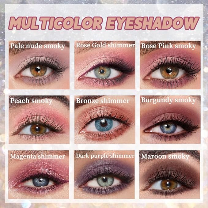 12 Colors Highly Pingmented Eye Shadow Palette Makeup Kit for Women, Purple Burgundy Fuchsia Magenta Rose Gold Eyeshadows, Matte Smoky Shimmery Metallic Shade Eyeshadow Palette Long-Lasting Waterproof