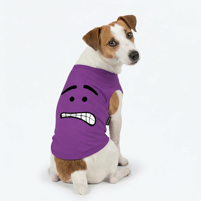 Fitwarm 2 Pack Happy Scary Expression Dog Shirt, Funny Clothes for Small Dogs Boy Girl, Pet Outfit, Yellow, Purple, XS