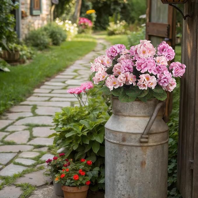 CISDUEO 4 Pcs Artificial Geranium Flowers for Outdoors Silk Flowers Outside Pink Faux Flowers Geraniums for Planter Decor Indoor Garden Patio Grave Cemetary Table Centerpiece