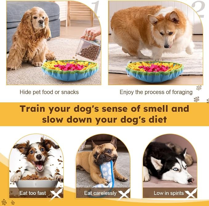 JIANWEI Pet Snuffle Mat for Dogs, Dog Digging Toys, Dog Treat Dispenser Indoor Outdoor Stress Relief, Interactive Dog Toy for Dogs Slow Eating and Mental Stimulation(Colorful)