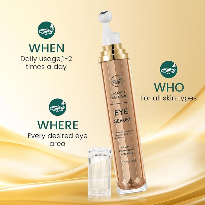 Instant Eye Tightener Puffy Eyes Roller Serum with Salmon DNA PDRN Peptides and Niacinamide Dark Circle, Under Eye Bags, Wrinkle Treatment Cream Eye Serum for Depuffing Firming Anti-Aging, 0.5 fl.oz