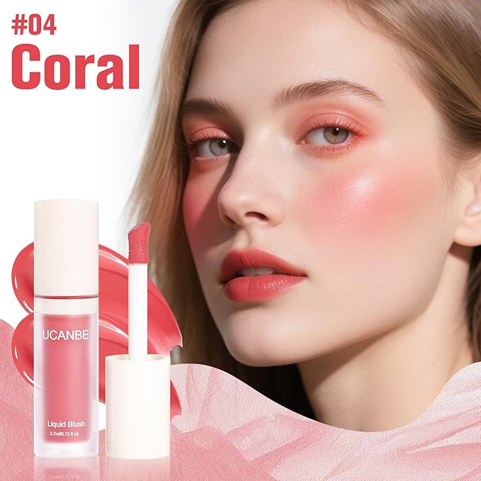 Matte Liquid Blush for Cheeks, High Pigment Buildable Cream Blush, Long-Lasting Natural Glow - Hydrating Formula Lightweight Makeup Radiant Flushed Cheeks (04 Coral)
