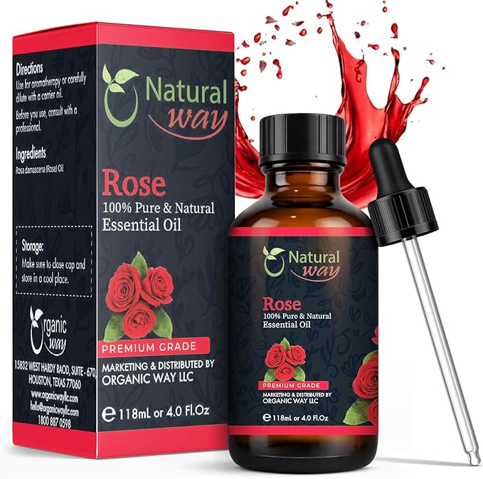 Rose Essential Oil | Pure Aromatherapy Oil for Diffusers, Hair Growth, Skin, Scalp Care, Massage | Refreshing Hair Oil for Women & Men | Natural Essential Oil for Diffuser | 4 Fl Oz (120 mL)