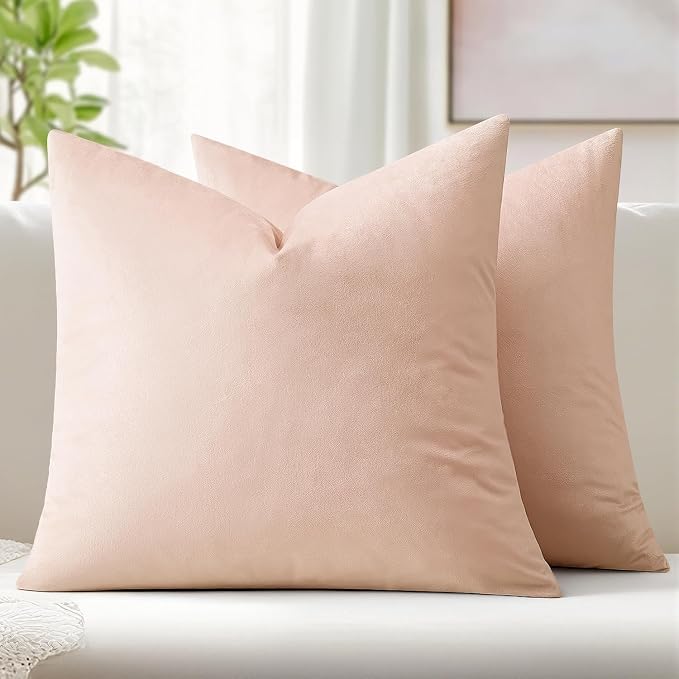 MIULEE Velvet Throw Pillow Covers 20x20 Inch Pack of 2 Pink | Soft Solid Decorative Pillow Covers, Modern Luxury Home Decor, for Couch Chair Sofa Bedroom Livingroom