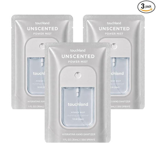 Touchland Hand Sanitizer Spray, Unscented Trio - 3 x 1 FL OZ