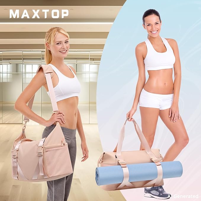 MAXTOP Women's Gym Yoga Duffle Bag with Shoe Pouch,Multi-Purpose Overnight Travel Bag for Gym,Work, Dance, Sports