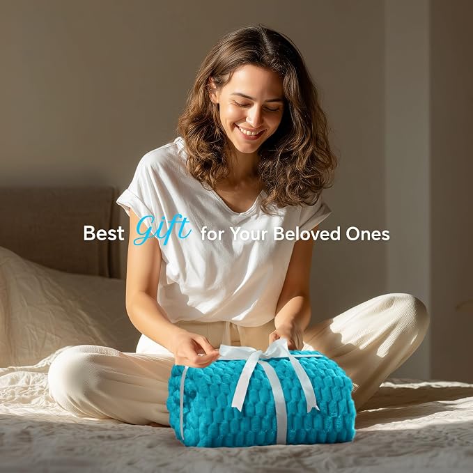 BEDELITE Jewel Blue Twin Blanket for Couch, Soft Cozy Gift for Women, 60*80 | 3D Jacquard Decorative Fleece Blanket, Super Soft Plush Throws, Cute Birthday Gift for Women & Men, Suitable for All Seasons