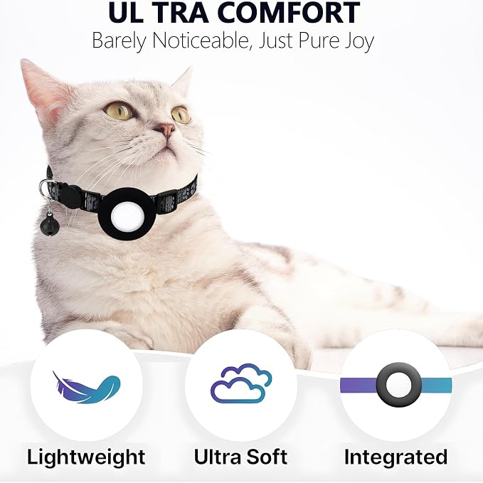 GPS Tracker for Cats, Mini GPS Pet Tracker with Collar, IP68 Waterproof Cat Trackers,No Monthly Fee,Work with Apple Find My(iOS Only),Smart Trackers for Pets(Black)