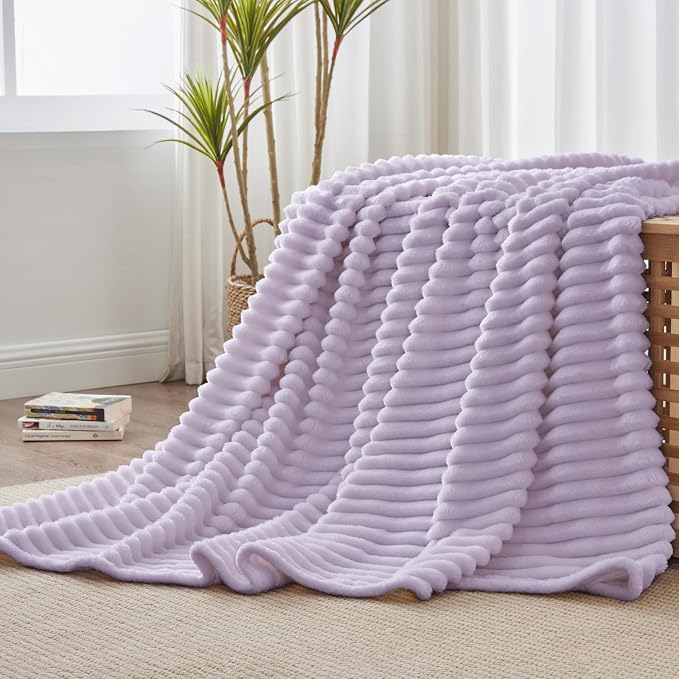 BEDELITE Striped Fleece Throw Blanket, Lavender Fog, 50"x60" | 300GSM Microfiber Fleece, Soft Cozy, Lightweight Warm, Double-Sided Plush, Machine Washable, Gift, Room Decor, for Couch Sofa