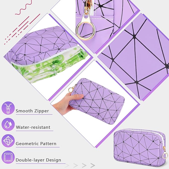 Likesing Tampon Holder for Purse, Leather Period Bag Sanitary Napkin Storage Bag for Girls Womens, Portable Feminine Emergency Pad Period Pouch(Purple)