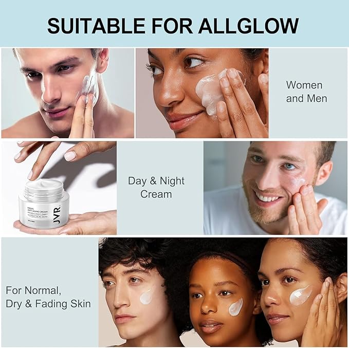 JVR Mens Face Moisturizer, Anti Aging Moisturizing Cream, Lightweight Face Moisturizer For Men Anti Wrinkle Mens Face Lotion Day & Night with Caffeine, Niacinamide, Facial Skin Care 1.7 oz