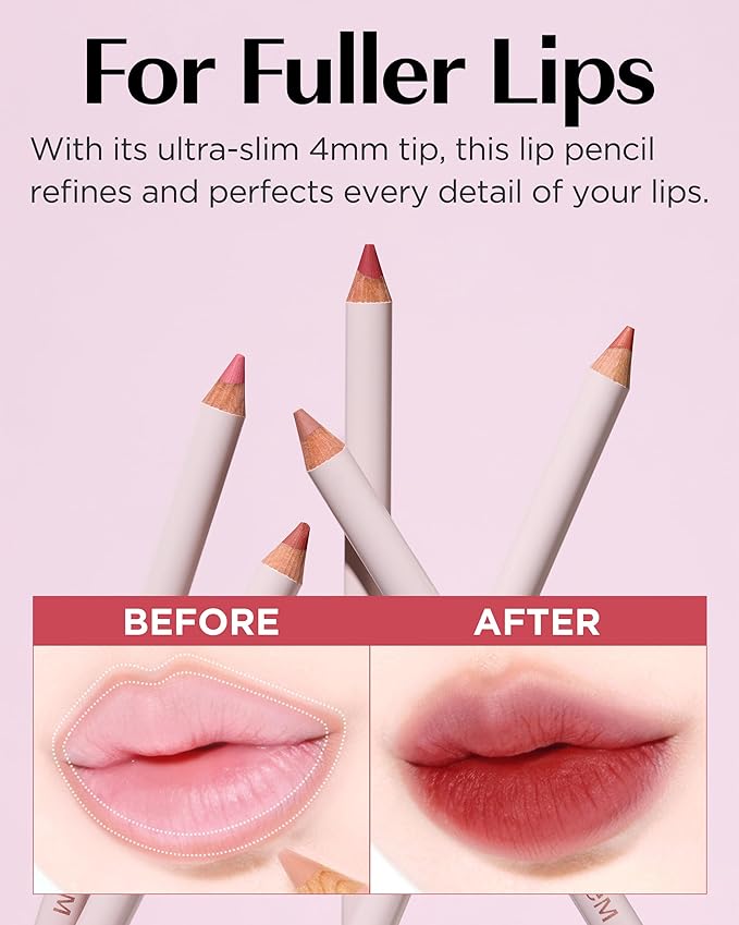 THESAEM Cover Perfection Lip Pencil - 09 Mellow Soft Pink - Slim 4mm Lip Liner for Overlip Correction - Korean Makeup Lip Contouring Pencil Easy Blending Formula, 0.04oz