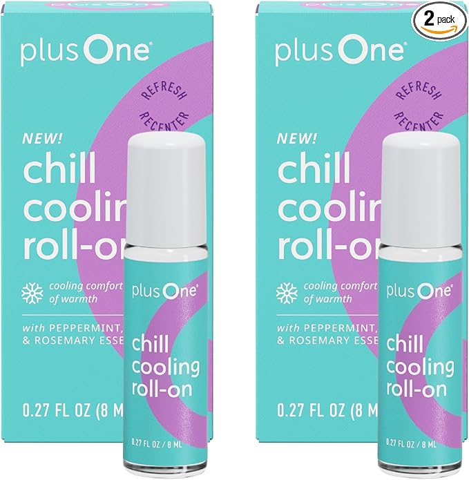 plusOne Chill Cooling Roll-On – Instant Hot Flash Support with Peppermint, Menthol & Ashwagandha – Aromatherapy Essential Oil Blend for Cooling Refreshment - 0.33 fl oz (2 Pack)