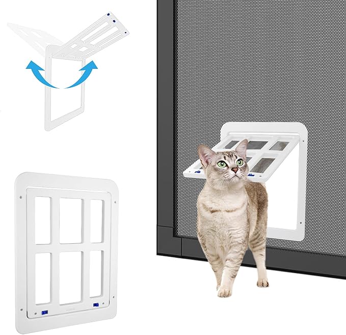 Dog Door for Screen Door, Small Pet Door for Small Dogs Cats, 8.3" x 10.3" Magnetic Flap with Lockable Insert, Sliding Screen Door Compatible, White S