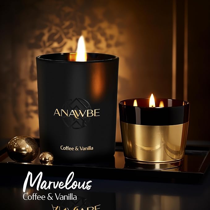 Coffee & Vanilla Candle, Soy Candles for Men, Scented Candles for Home, Masculine Black, Luxury Vessel & Gift Box, 45-Hour Long-Lasting, Aromatherapy Candle