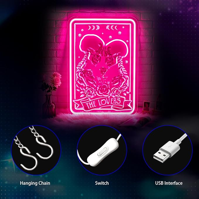 Neon Sign, Skull Neon Signs for Wall Decor LED Signs Neon Light | Skull Lover Neon Sign for Bedroom, Man Cave, Gaming Room, Home Decor, Skeleton Halloween Decor, Pink Decor, Gift, USB Powered