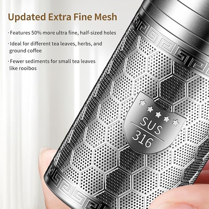 Tea Infuser for Loose Leaf Tea with Drip Trays, Extra Fine Mesh Tea Infuser, 316 Stainless Steel Loose Leaf Tea Steeper for Black Tea, Rooibos, etc (1 Pack - Large)