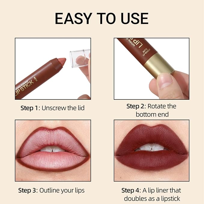 Erinde Matte Lipstick Lip Liner Crayon for Women, 24 Hour Lipstick Lip Liner Pencil, Neutral Lip Stick Lipliner Waterproof Long Lasting Smudge Proof, Vegan & Cruelty-Free, 03 Nude Pink