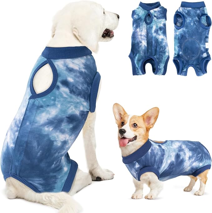Lukovee Recovery Suit for Dogs, Onesie Spay Neuter Surgery Suit Female Male | Soft Cotton, Easy On Off, Abdominal Wounds Prevent Licking, Prevent Licking Wounds, Cone E-Collar Alternative (Blue, XL)