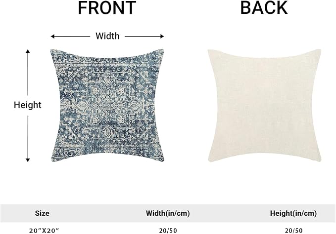 AEIOAE Boho Pillow Covers 20x20 Inch Set of 2,Carpet Pattern Throw Pillows Case,Navy Blue Ethnic Design Outdoor Decorative Square Linen Farmhouse Decor Cushion Covers for Home Sofa Bed Couch