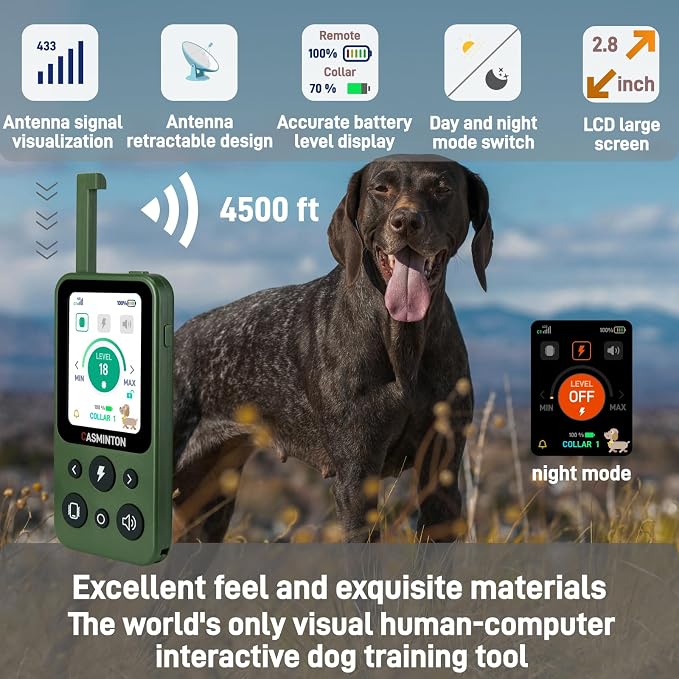 Shock Collar for Dogs [CRS01] 126 Training Levels,4Powerful Modes with 2.8inch LCD high-Definition display100% Safe Training Collar for Large Medium Small Dogs IPX7 Waterproof (Green)