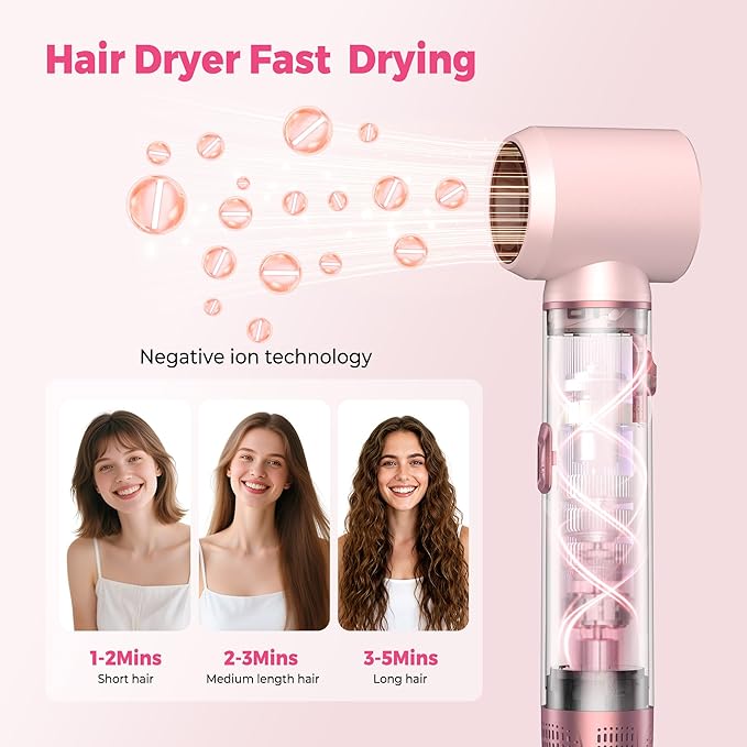 Atopskins 5 in 1 Hair Dryer Brush Set, Hot Air Styler, Detachable Blow Dryer Brush, 3 Heat Settings Auto Curling Wrap Styler, Ionic Hair Styling Tools, Straight Curl Dry Volumiz Smooth (Pink)